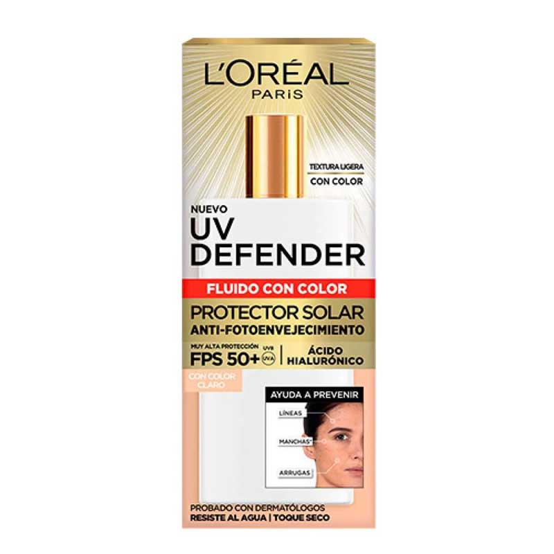 LOREAL UV DEFENDER ANTI FOTOENVEJECIMIENTO FPS50 AC HIALURONICO COLOR CLARO X 40 G